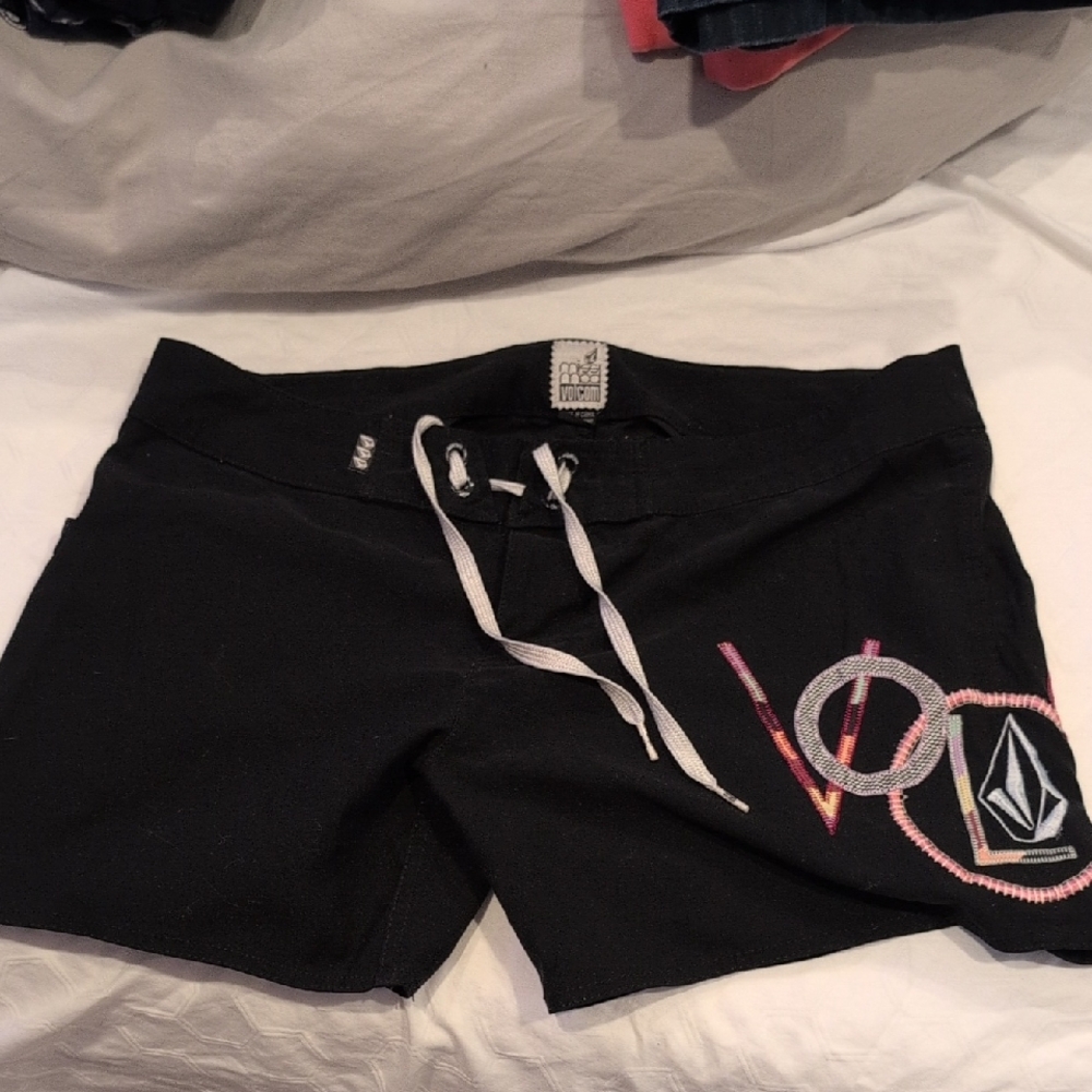 Volcom Women's Black Athletic Shorts with Pink Accents